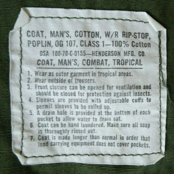 1970 Slant Pocket Vietnam Era OD Shirt Rip Stop Poplin OG 107 Class 1 Large Long - Picture 12 of 12